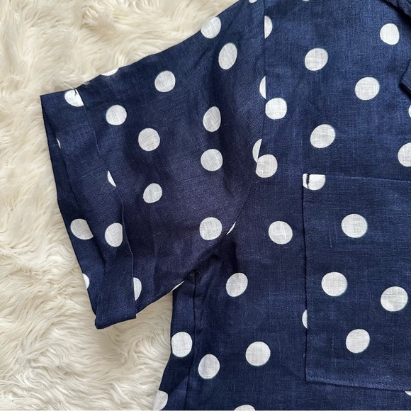 Anthropologie Maeve Top Women’s Buttondown Surf 100% Linen Navy Dot Shirt Sz XS - Picture 7 of 12